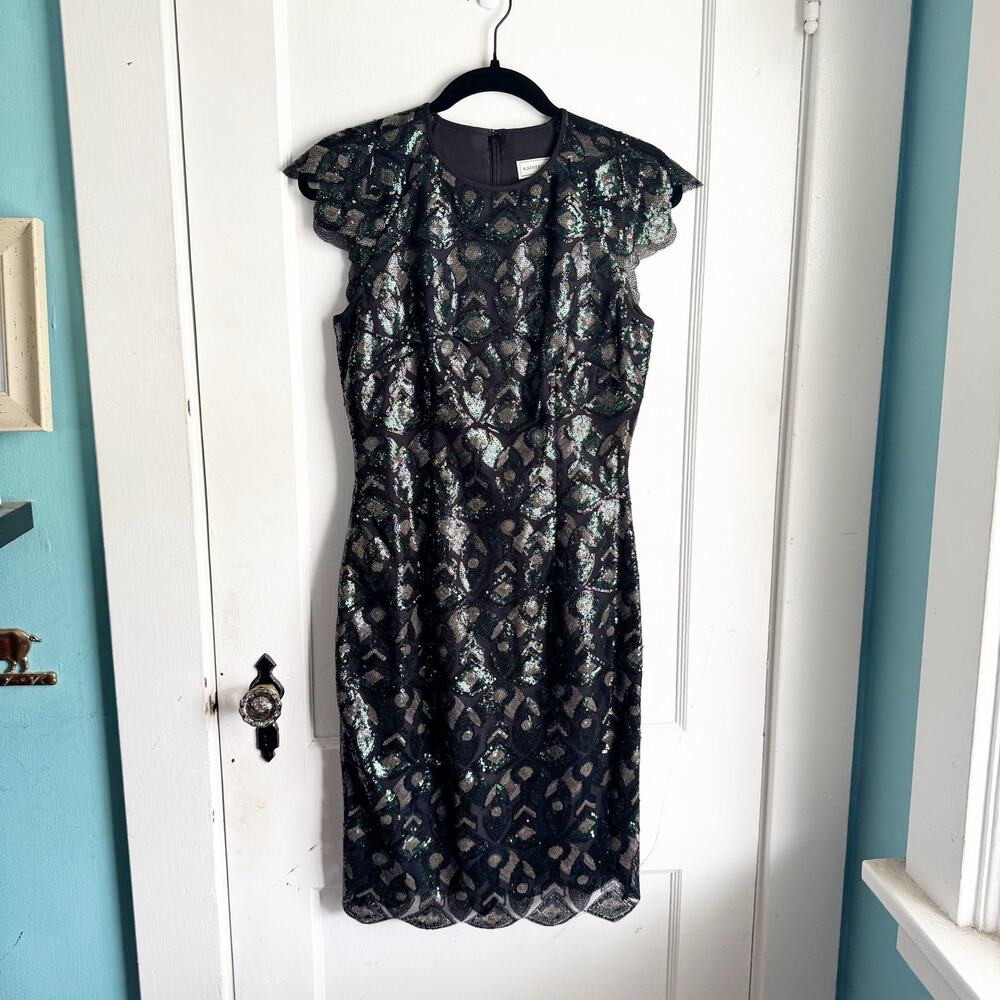 Katherine Kelly Gwen Sequin Sheath Dress Cap Sleeves Cocktail Event Sexy Size 2 - Picture 1 of 15